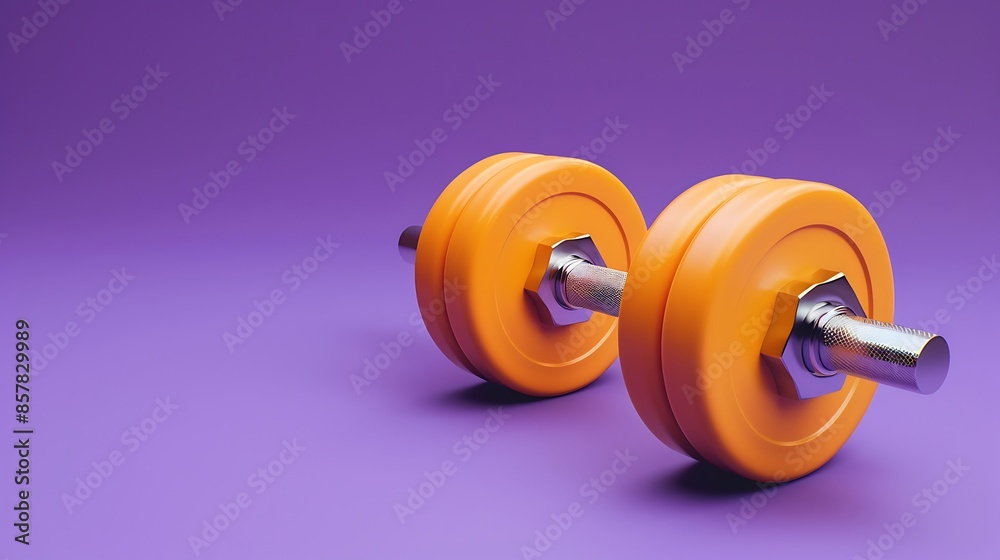 Orange barbell weights on a purple background Orange barbell weights on a purple background
