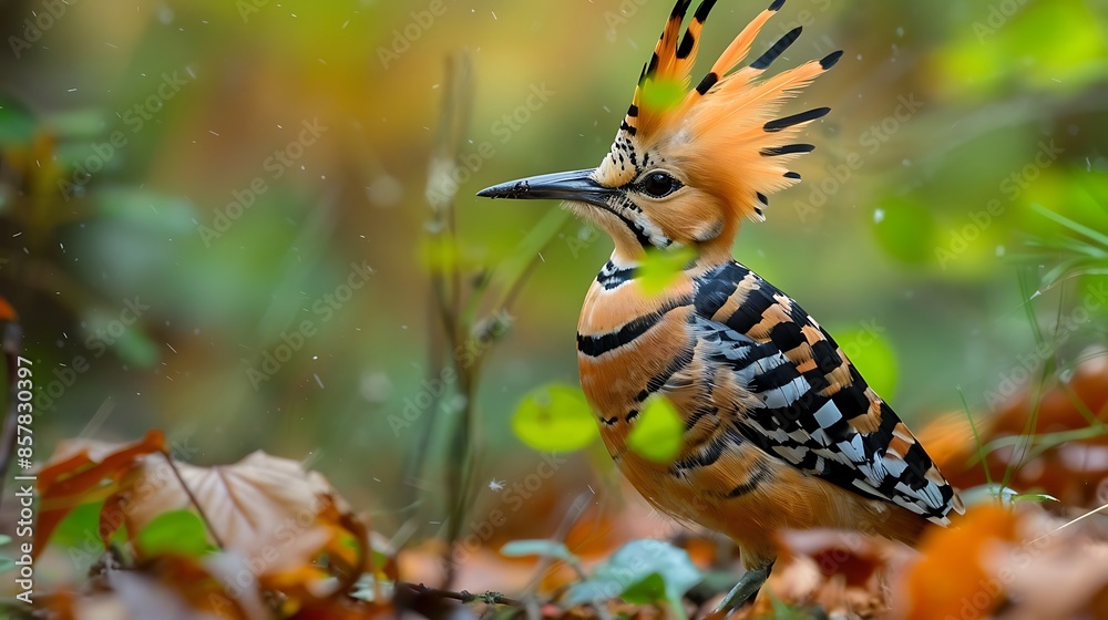 Orange black and brown striped crested bird in its habitat eurasian hoopoe Orange black and brown striped crested bird in its habitat eurasian hoopoe