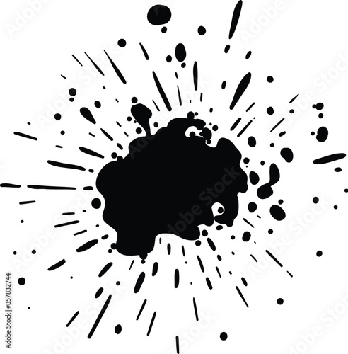 Grunge ink splatter. Splash of paint, spray drop staining and frame with wet paint drop traces vector. Illustration splash and drip design, silhouette blob spray