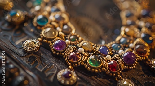 Antique Necklace: An antique necklace adorned with precious stones carries the marks of years of wear, telling a captivating story