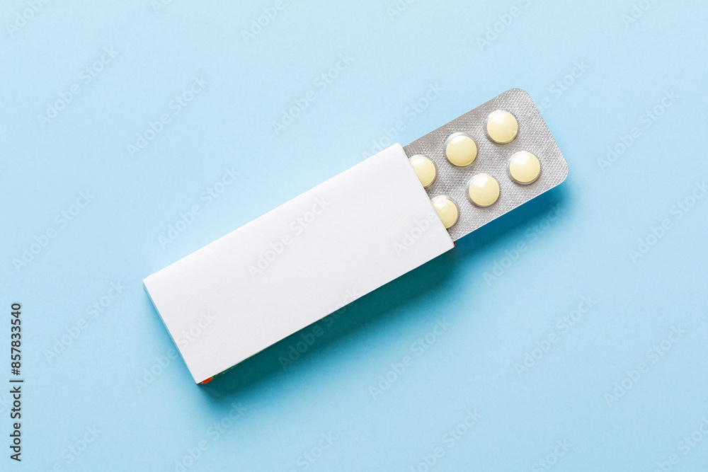 Blank White Product Package Box Mock-up. Open blank medicine drug box with blister top view Blank White Product Package Box Mock-up. Open blank medicine drug box with blister top view