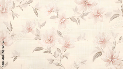 Pink Floral Pattern with Butterflies and Leaves