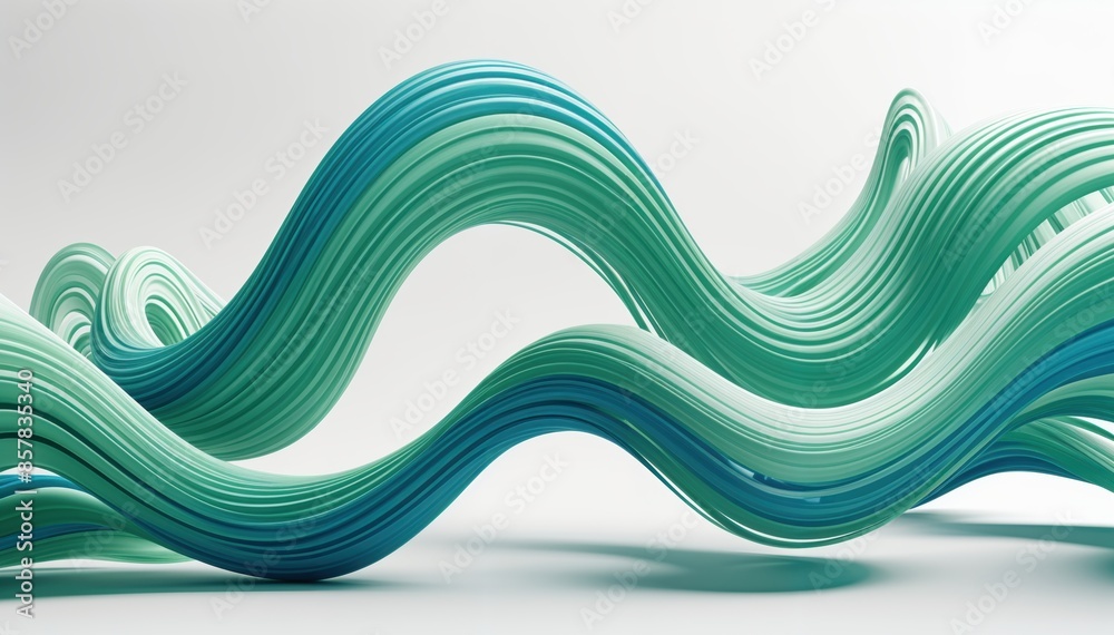 Obraz premium Dynamic abstract design featuring flowing turquoise and blue wave-like patterns on a clean white background. Modern and fluid composition.