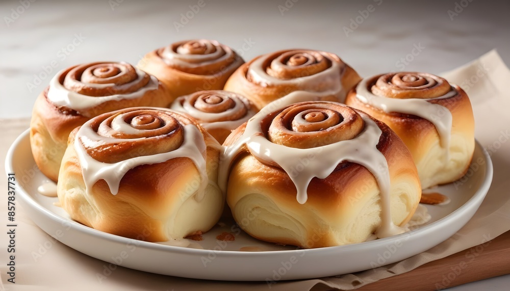 Small buns with a delicate light topping served on a white plate Small buns with a delicate light topping served on a white plate