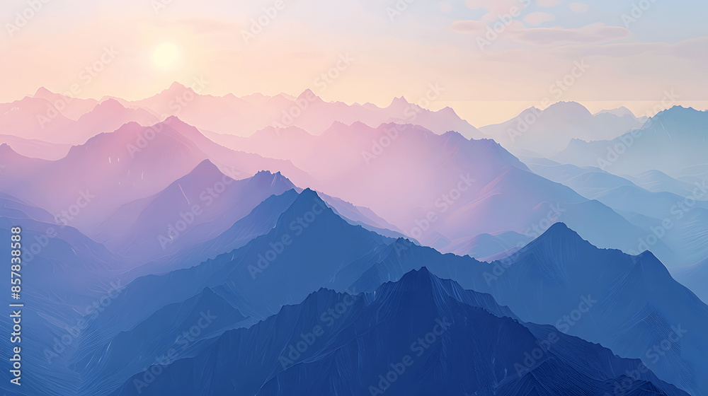 Fototapeta premium Sunrise over mountains with illuminated peaks