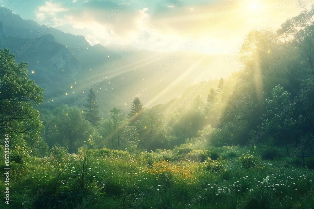 Transfiguration Day: A serene mountain landscape with a radiant, golden light shining down from the heavens, symbolizing the divine glory of Jesus' transfiguration. Transfiguration Day: A serene mountain landscape with a radiant, golden light shining down from the heavens, symbolizing the divine glory of Jesus' transfiguration.