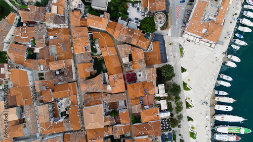 Porec Croatia drone aerial view. Charming ancient city. Italian vibes