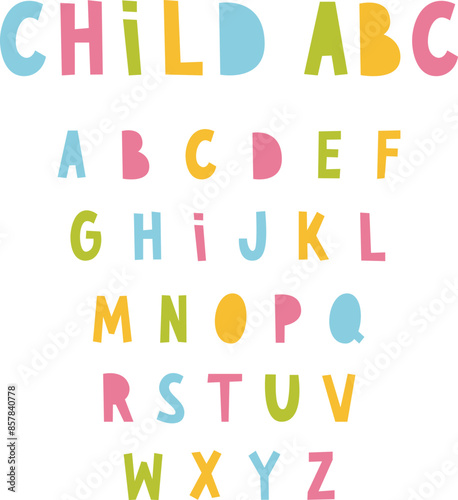 Child colorful font. The English alphabet is hand drawn. Capital letters for decorations.