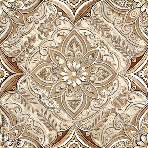 Seamless pattern of embossed tin ceiling tiles with intricate Victorian-inspired designs, adding vintage charm, Generative AI