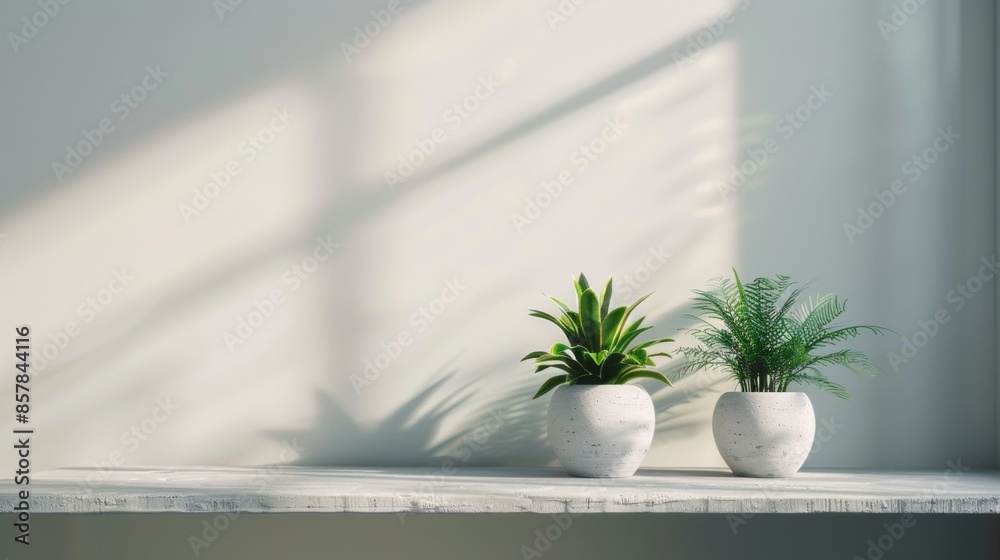 Fototapeta premium Minimalist Potted Plants on White Table