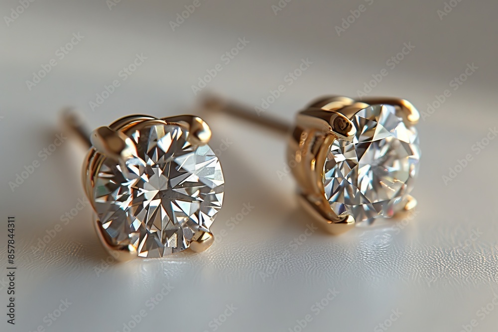 A pair of elegant diamond stud earrings, sparkling in the light A pair of elegant diamond stud earrings, sparkling in the light