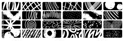 Retro black and white geometric pattern background, vector abstract square art. Hand drawing lines. Trendy bauhaus icon set