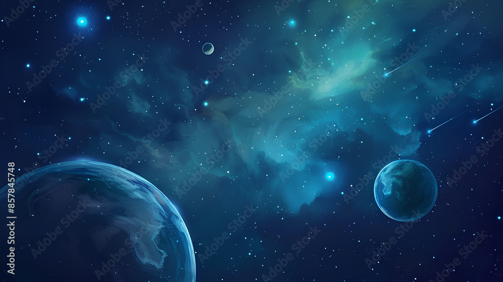 Beautiful outer space, shining moon and stars scattered across the sky
