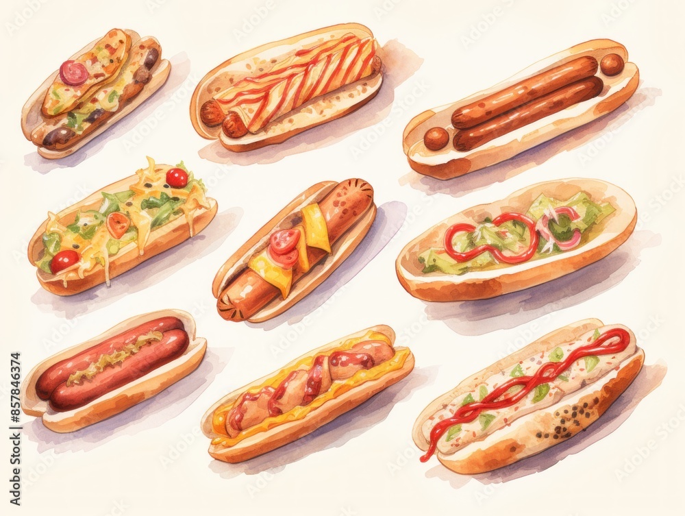 watercolor painting hot dogs set watercolor painting hot dogs set