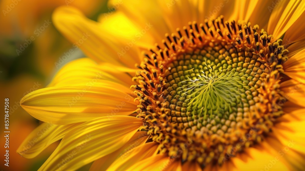 A macro shot of a blooming sunflower, intricate details and golden petals magnified A macro shot of a blooming sunflower, intricate details and golden petals magnified