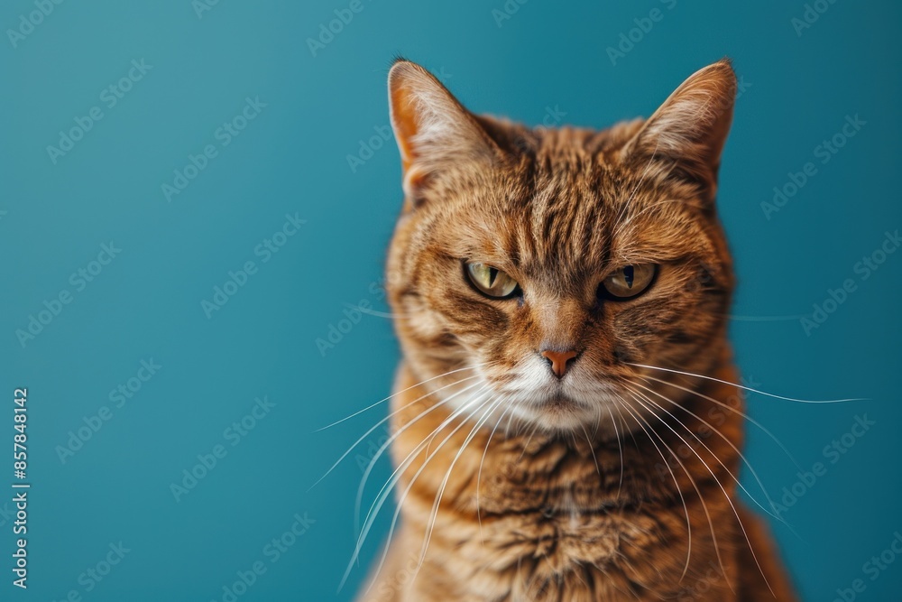 Angry cat on a blue background. ai generative Angry cat on a blue background. ai generative