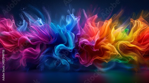 Vibrant abstract smoke art in vivid colors of blue, pink, and yellow, creating a dynamic and energetic visual effect on a dark background.
