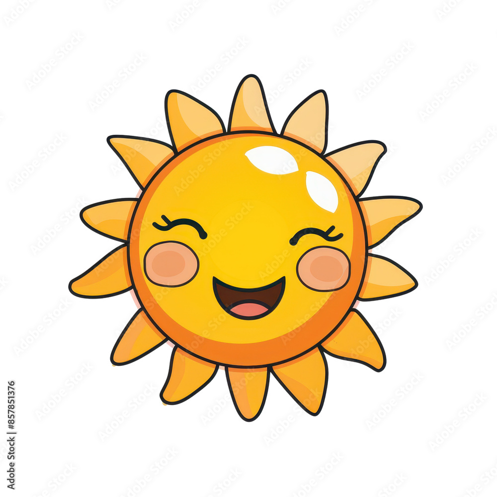Cute cartoon smiling sun with happy face and yellow rays. Perfect for kids' illustrations and sunny themes. isolated white background, transparent background, PNG Cute cartoon smiling sun with happy face and yellow rays. Perfect for kids' illustrations and sunny themes. isolated white background, transparent background, PNG