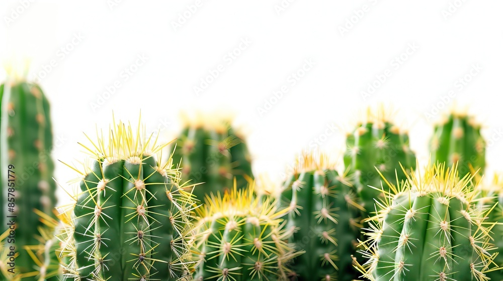 Close-up of Green Cacti with Spines against a White Background Close-up of Green Cacti with Spines against a White Background