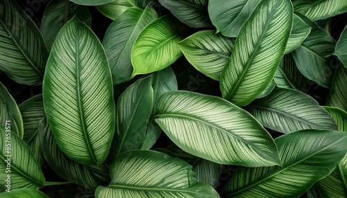 Closeup texture of green leaves in dark nature background