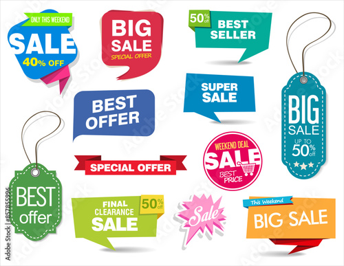 Modern colorful sale stickers collection vector collection