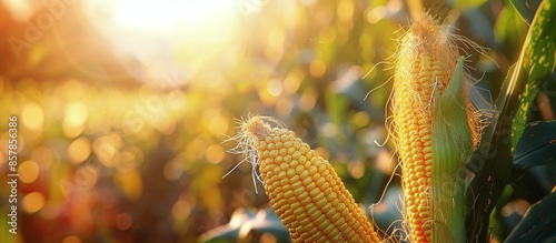 Ripe Corn Stalks in a Field During a Sunny Summer Day