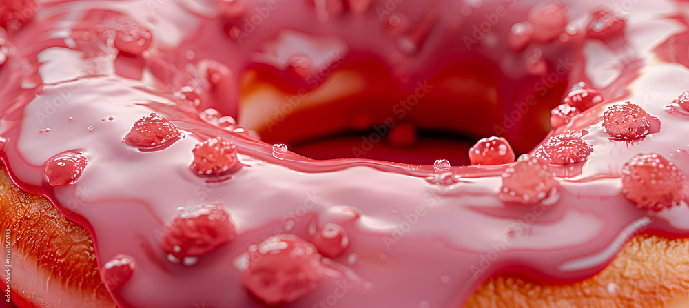 A close-up of a fast food vegan donut, showcasing the texture and icing A close-up of a fast food vegan donut, showcasing the texture and icing