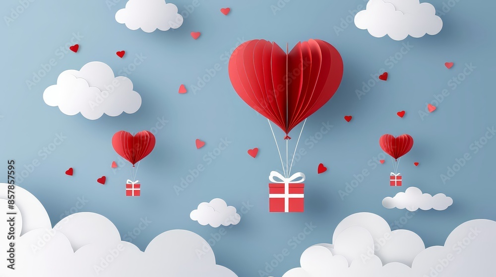 Poster or banner with blue sky and paper cut clouds. Place for text.