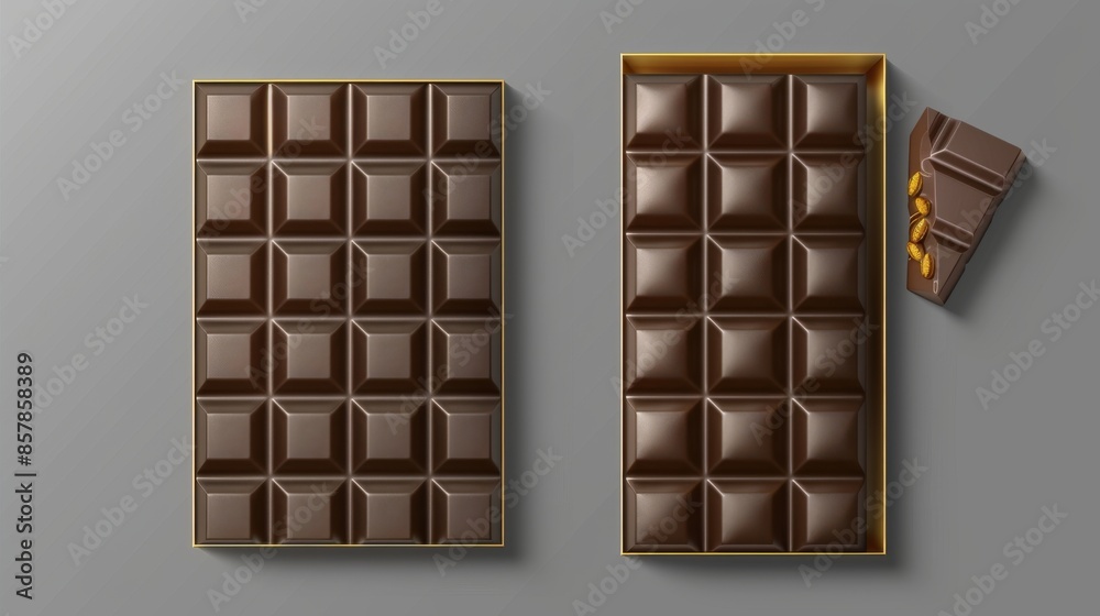 Modern realistic mockup of blank candy package, 3d chocolate wrap isolated on transparent backdrop. Modern realistic mockup of black paper and gold foil on a chocolate bar. Modern realistic mockup of blank candy package, 3d chocolate wrap isolated on transparent backdrop. Modern realistic mockup of black paper and gold foil on a chocolate bar.