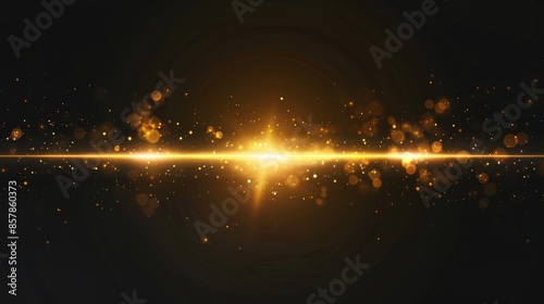 Modern realistic illustration of vertical yellow rays shimmering in darkness, a magic gold flare effect, a nightclub party backdrop, and a concert backdrop.