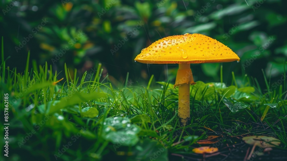 Fototapeta premium Yellow Mushroom in a Rainy Forest