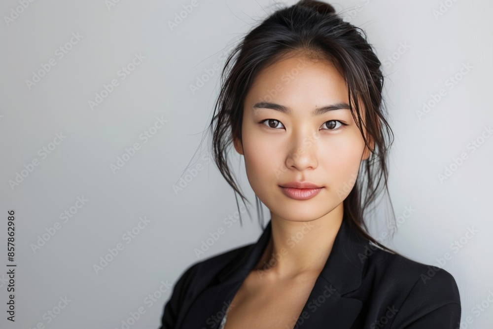 A woman with a black jacket and a ponytail A woman with a black jacket and a ponytail