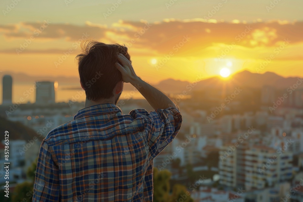 Fototapeta premium Observing sunset in mountains from a meadow