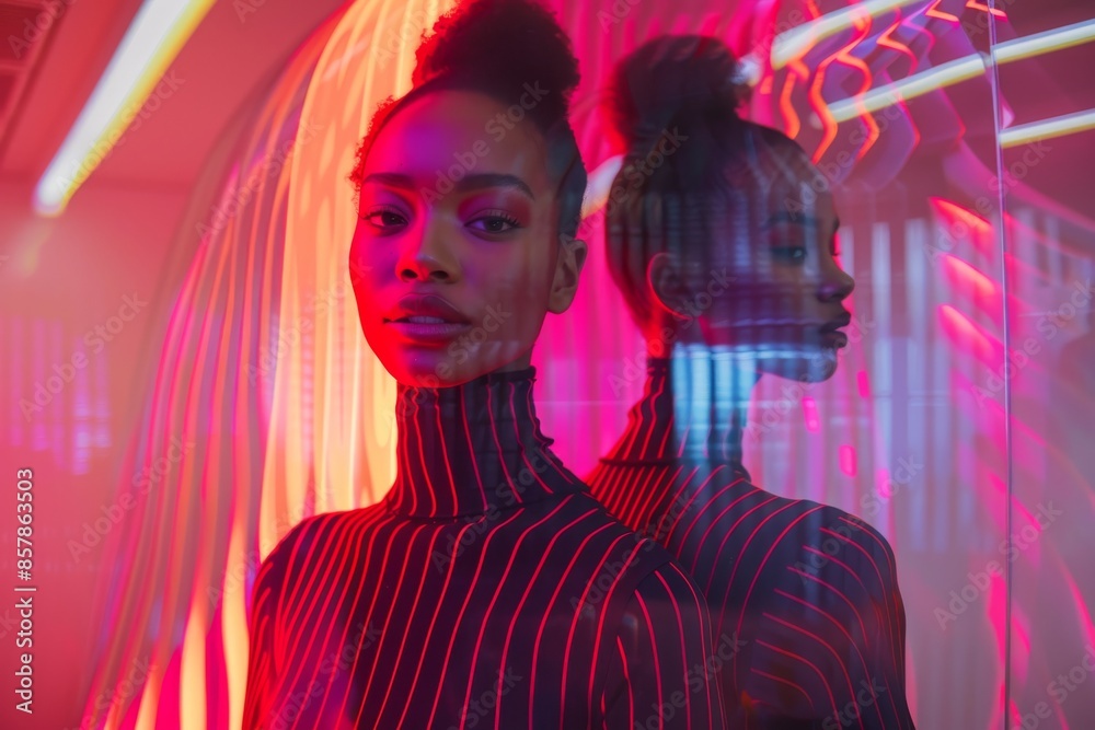 The image is a synthetic image generated with artificial intelligence and based on neon wave simulations The image is a synthetic image generated with artificial intelligence and based on neon wave simulations