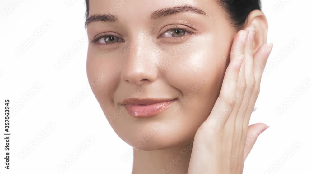 Smiling Asian Woman Applying Moisturizing Daily Cream, Face Care Concept Smiling Asian Woman Applying Moisturizing Daily Cream, Face Care Concept