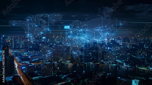 Wallpaper Mural Global connection and internet network alteration in smart cities. Wireless digital connecting and social media networking concept. Torontodigital.ca