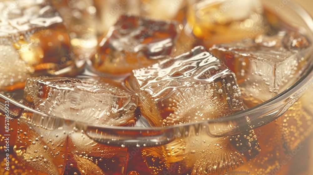 Close Up of Ice Cubes in a Glass of Cola