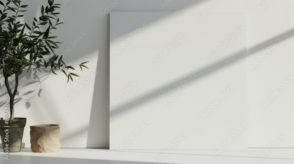 The blank white page mockup is rendered in 3D. A soft shadow is added.