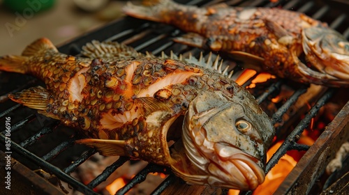 Grilled Fish on a Barbecue Grill
