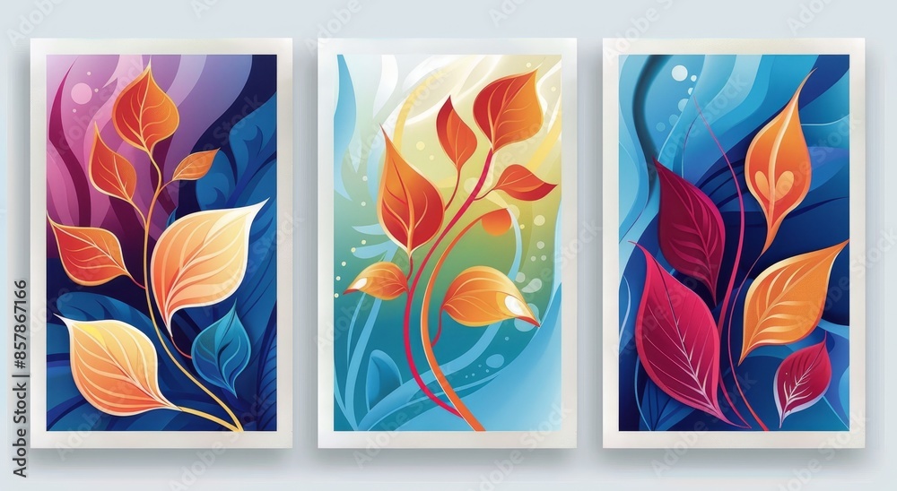 Obraz premium Multicolored abstract floral poster set