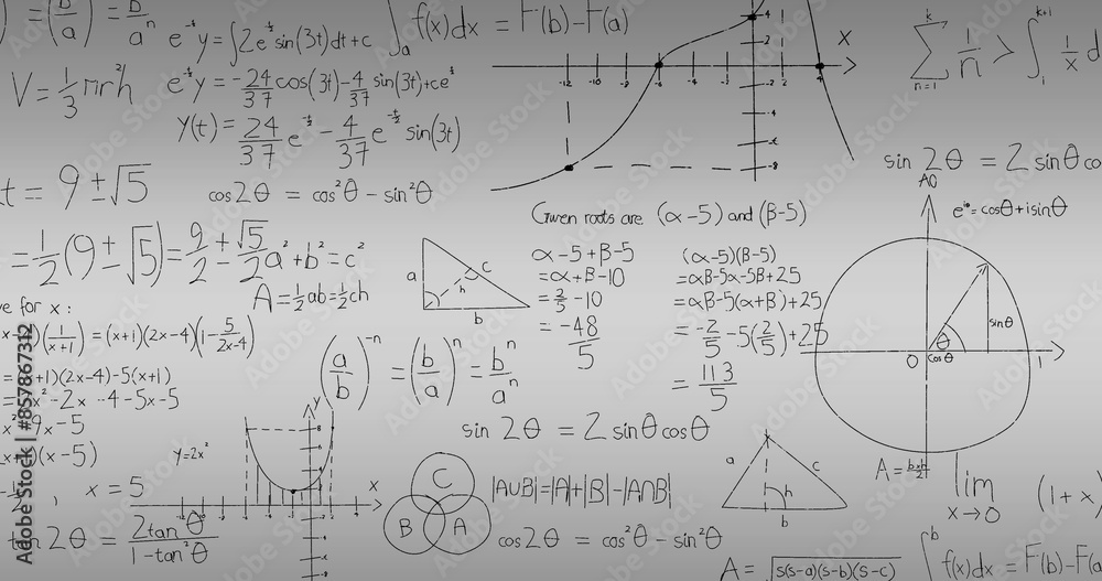 Image of mathematical equations and diagrams against abstract background Image of mathematical equations and diagrams against abstract background