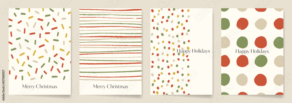 Minimalist Christmas Card designs with hand drawn abstract patterns in natural color palette. Minimalist Christmas Card designs with hand drawn abstract patterns in natural color palette.