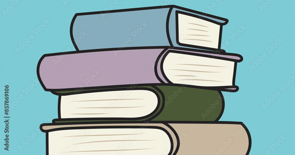 Image of stack of books icons against copy space on blue background Image of stack of books icons against copy space on blue background