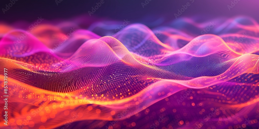 Fototapeta premium Vibrant abstract waves of glowing particles forming a futuristic digital landscape in neon colors