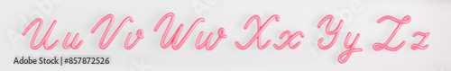 3D Pink Script Set Uppercase and Lowercase Letter U,V,W,X,Y,Z on light background. Cute Cursive Bubble typography symbol vector illustration.
