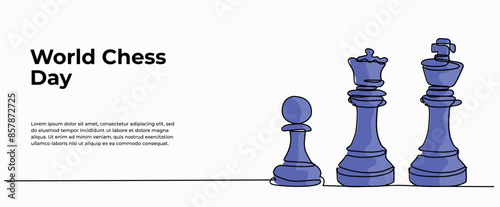 Vector illustration of chess.Modern flat in continuous line style.