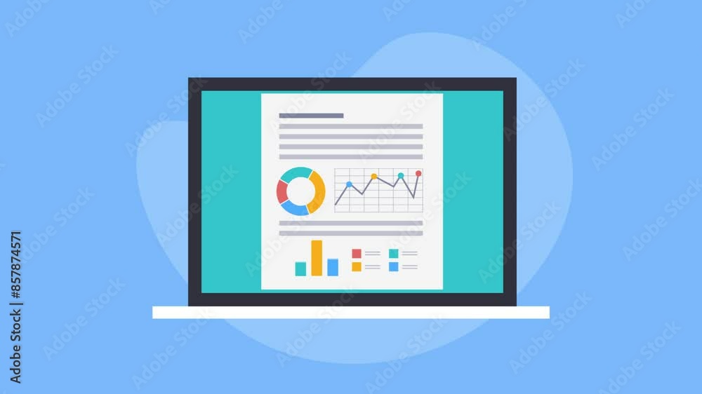 Business report and financial analytics market data on laptop screen, video animation concept. Business report and financial analytics market data on laptop screen, video animation concept.