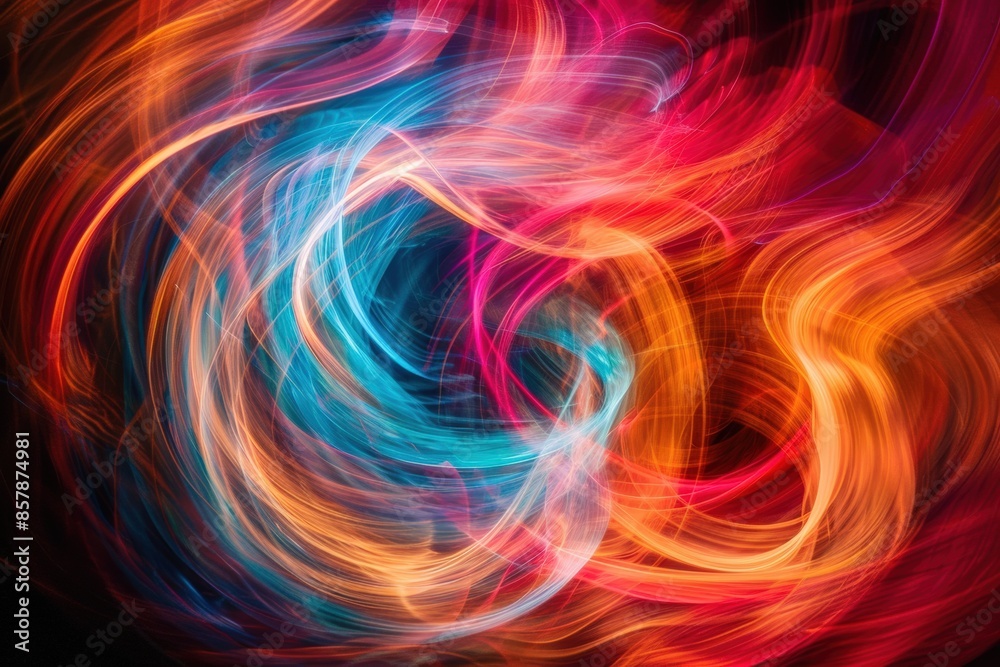 Abstract Swirling Light Trails of Red, Orange, and Blue Colors for a Dynamic Background Abstract Swirling Light Trails of Red, Orange, and Blue Colors for a Dynamic Background