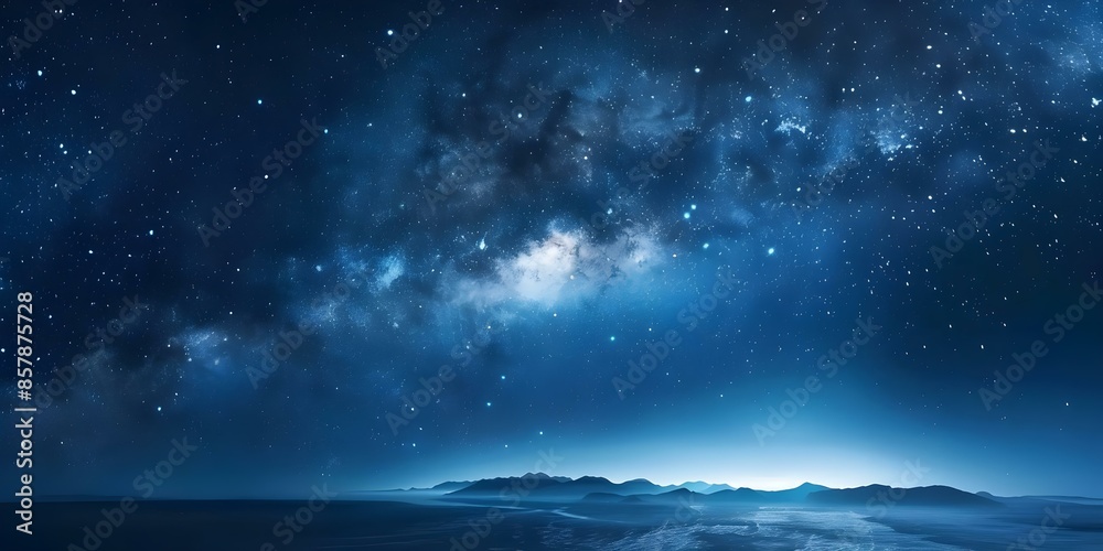 Fototapeta premium Celestial Masterpiece Starry Night Sky on a Canvas of Endless Blue. Concept Starry Night Sky, Celestial Masterpiece, Endless Blue Canvas, Astral Artwork