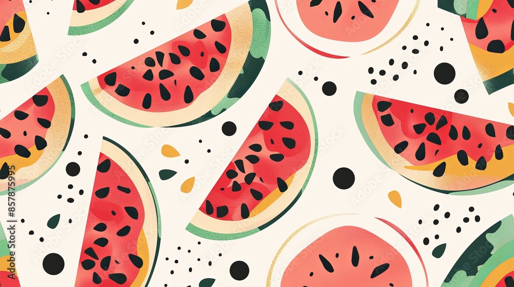 A colorful illustration of watermelon slices with black seeds on a white background. Generative AI A colorful illustration of watermelon slices with black seeds on a white background. Generative AI